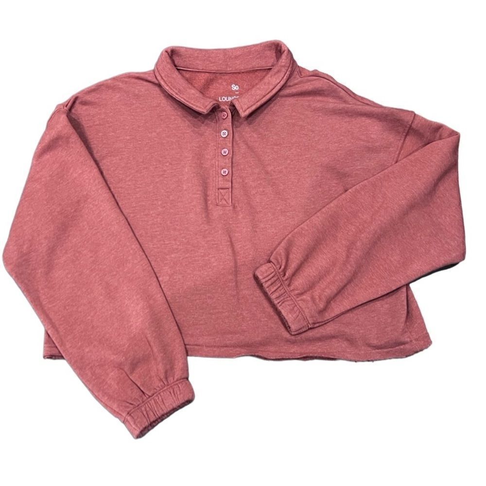 SO fleece cropped, lounge life polo, size large